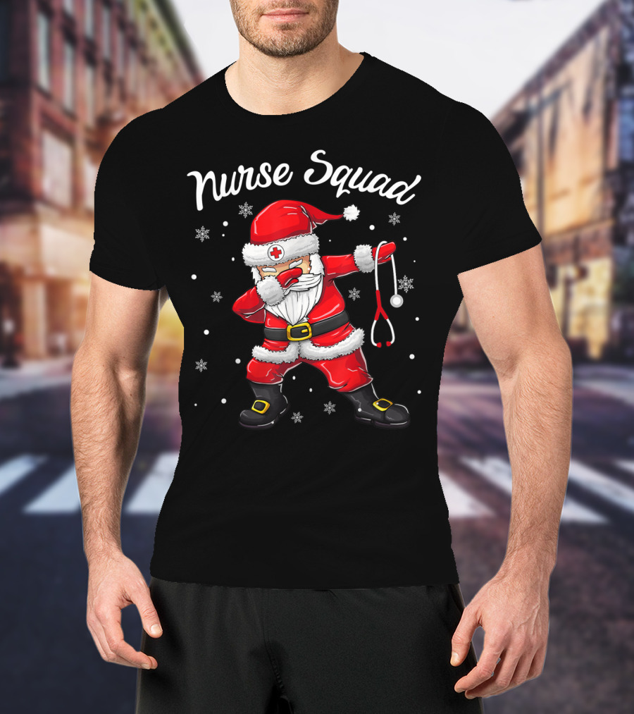 Nurse Squad Christmas Scrub Tops Women Dabbing Santa T-Shirt