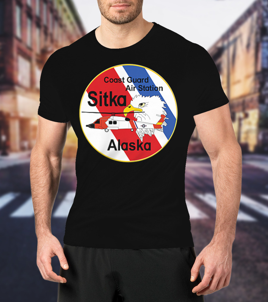 Coast Guard Air Station Sitka Alaska Eagle Helicopter Badge T-Shirt