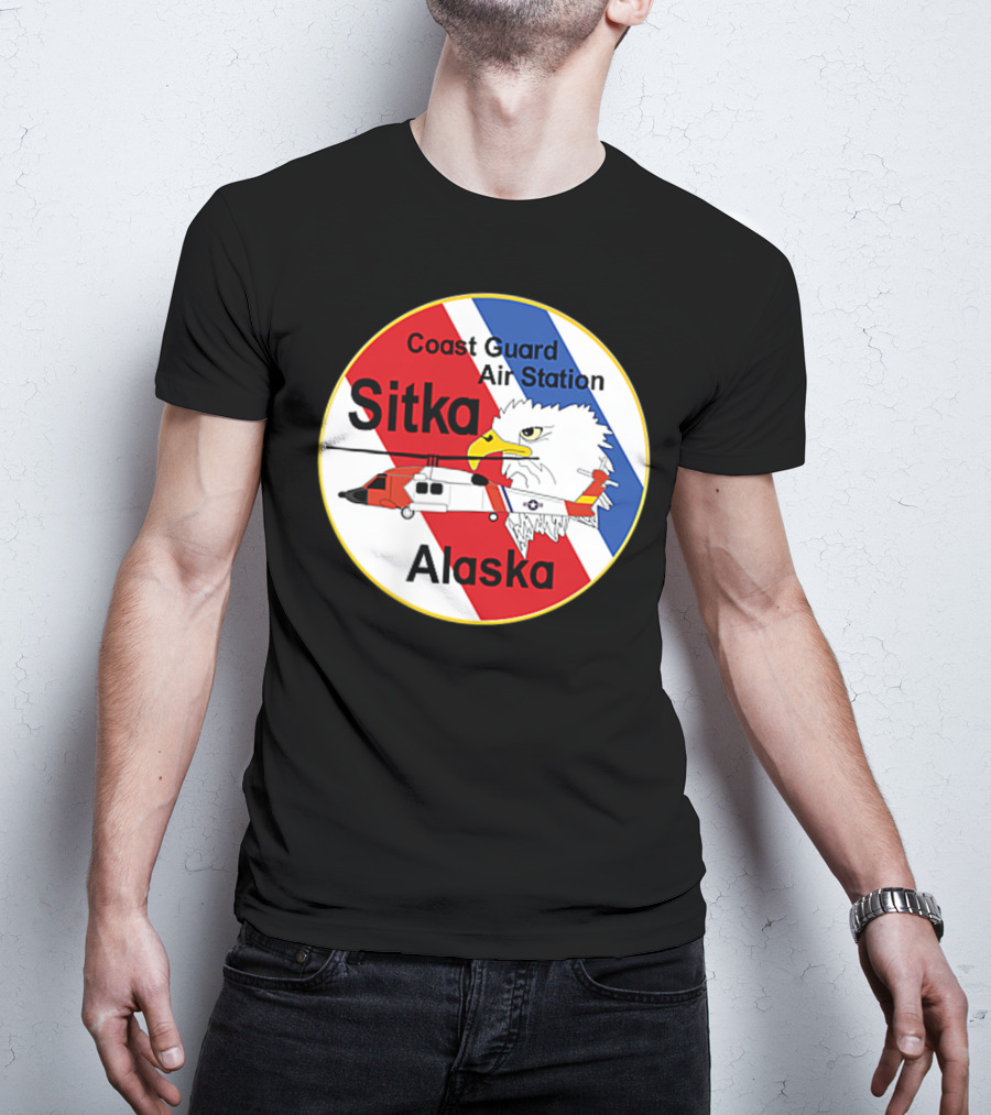 Coast Guard Air Station Sitka Alaska Eagle Helicopter Badge T-Shirt