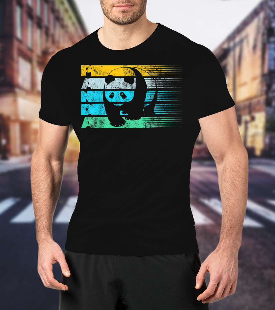 Panda Retro Vintage Stripes Cool Panda Bear T-Shirt