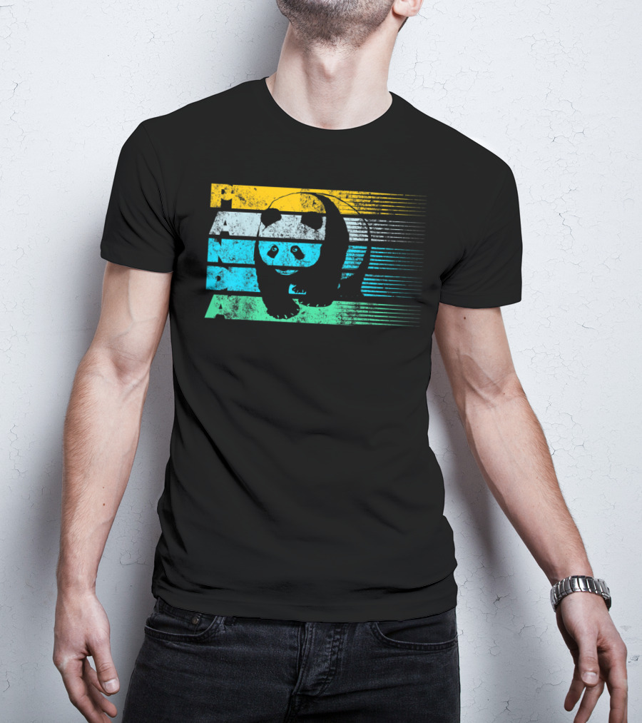 Panda Retro Vintage Stripes Cool Panda Bear T-Shirt