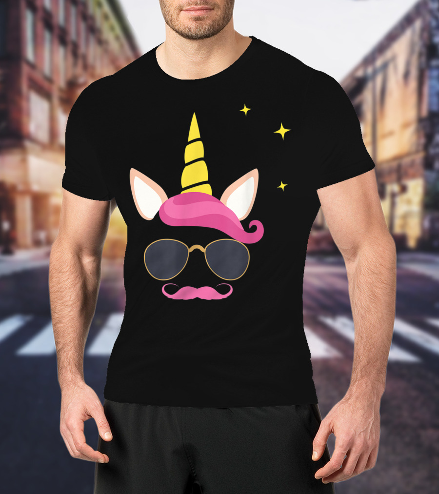 Dadicorn Best Dad Unicorn Sunglasses Mustache Fun T-Shirt