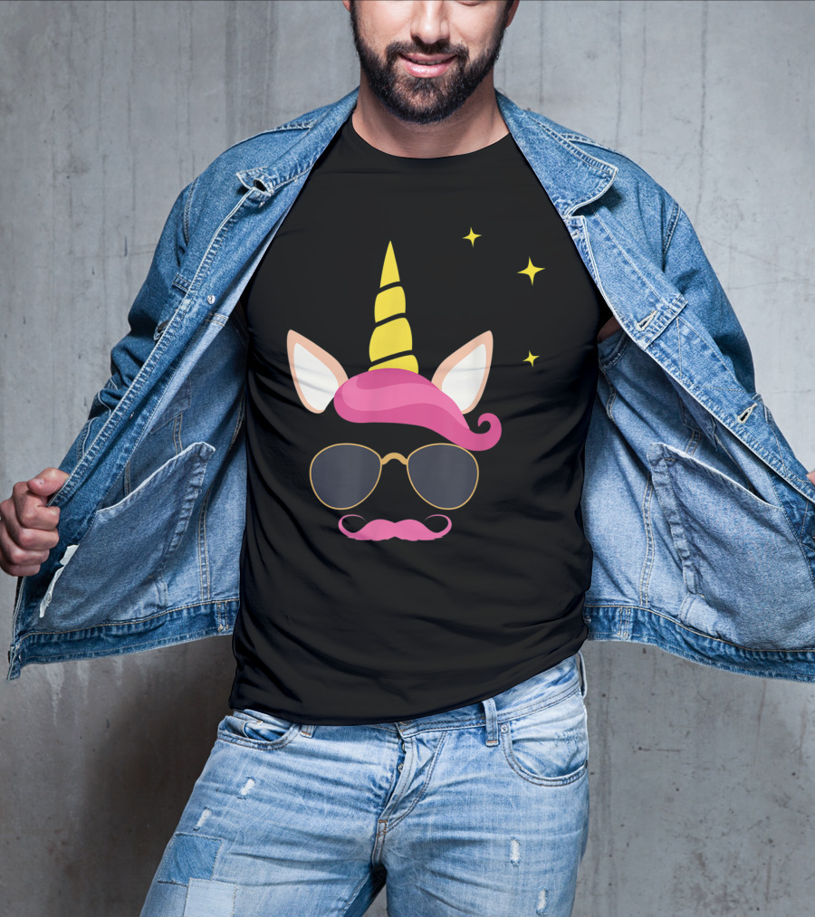 Dadicorn Best Dad Unicorn Sunglasses Mustache Fun T-Shirt