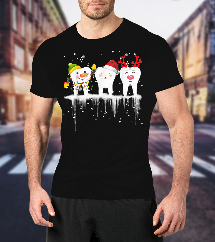 Dental Christmas Tooth Santa Snowman Reindeer Holiday Fun T-Shirt