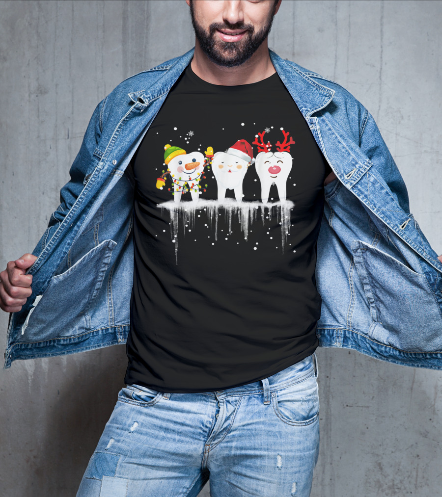 Dental Christmas Tooth Santa Snowman Reindeer Holiday Fun T-Shirt