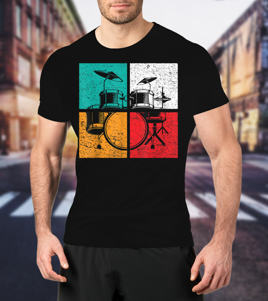 Drummer Drums Band Drumset Colorful Pop Art Squares T-Shirt