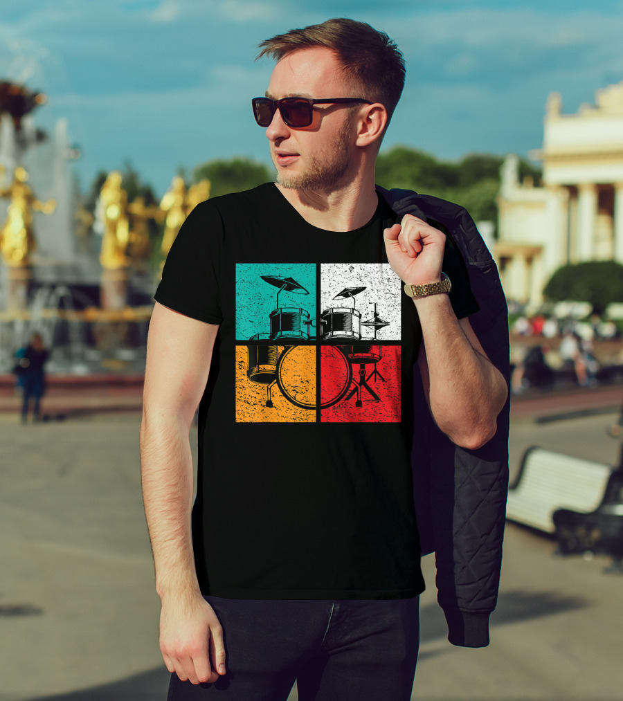 Drummer Drums Band Drumset Colorful Pop Art Squares T-Shirt