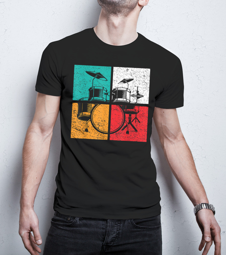 Drummer Drums Band Drumset Colorful Pop Art Squares T-Shirt