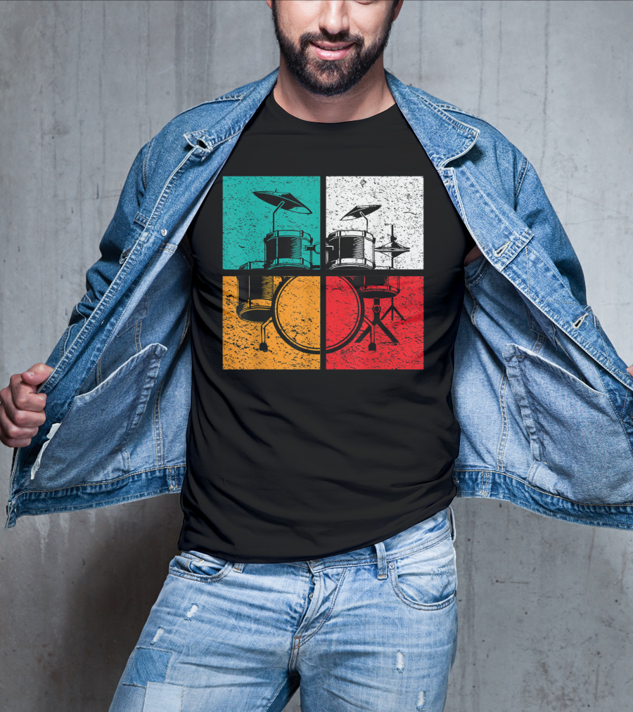Drummer Drums Band Drumset Colorful Pop Art Squares T-Shirt