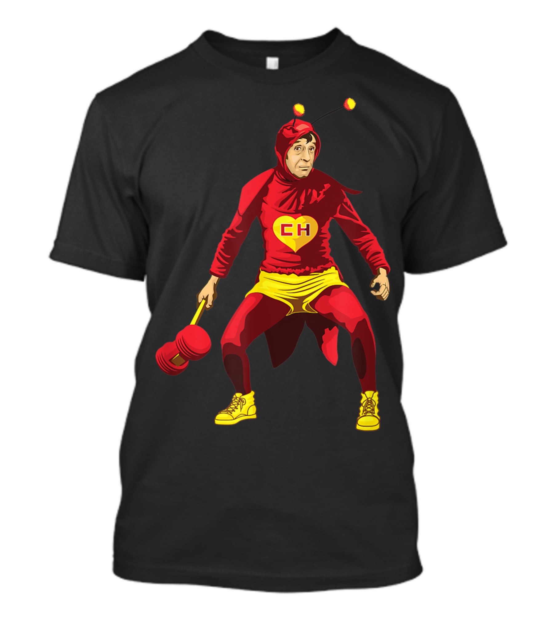 El Chapulin Colorado Costume With Mallet And Antennae T-Shirt
