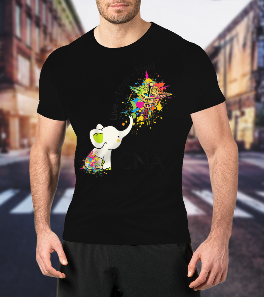 Elephant Live Love Heal CNA Colorful Caduceus T-Shirt