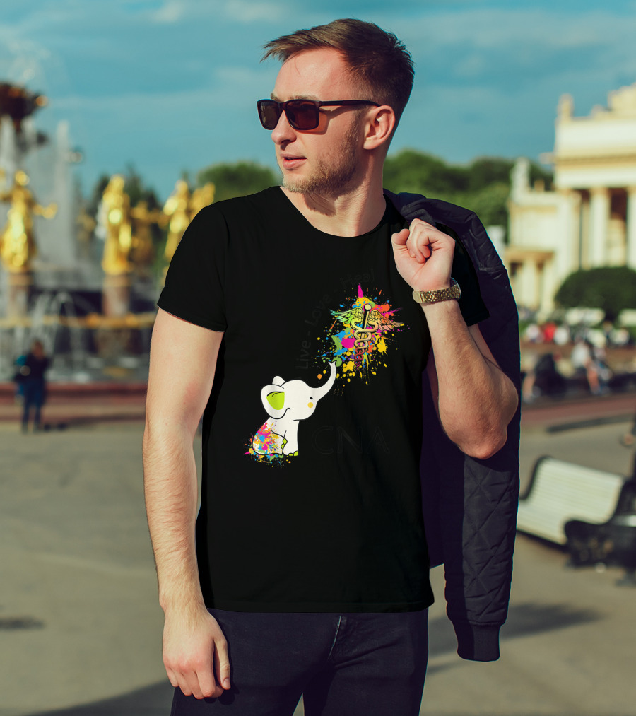 Elephant Live Love Heal CNA Colorful Caduceus T-Shirt