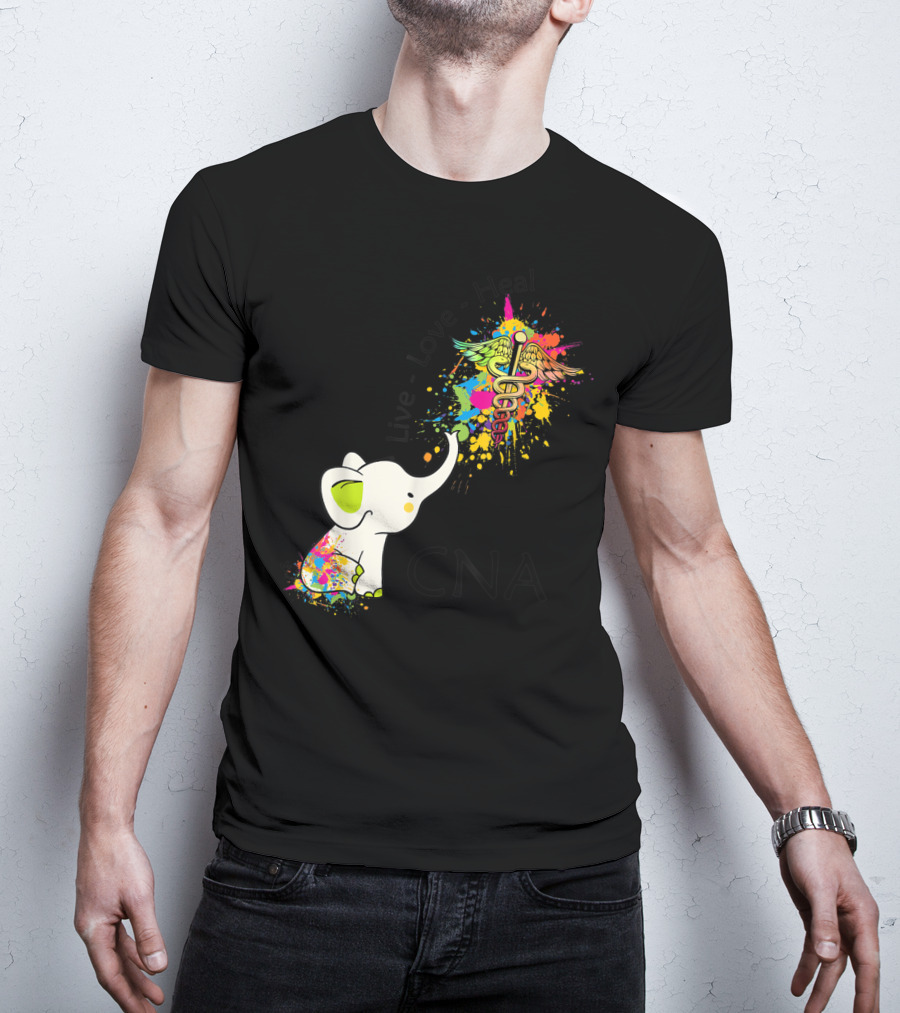 Elephant Live Love Heal CNA Colorful Caduceus T-Shirt
