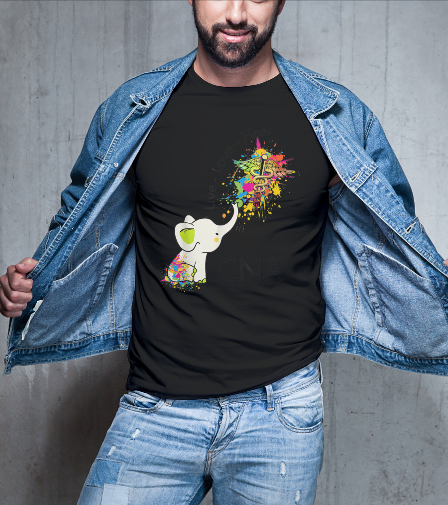 Elephant Live Love Heal CNA Colorful Caduceus T-Shirt
