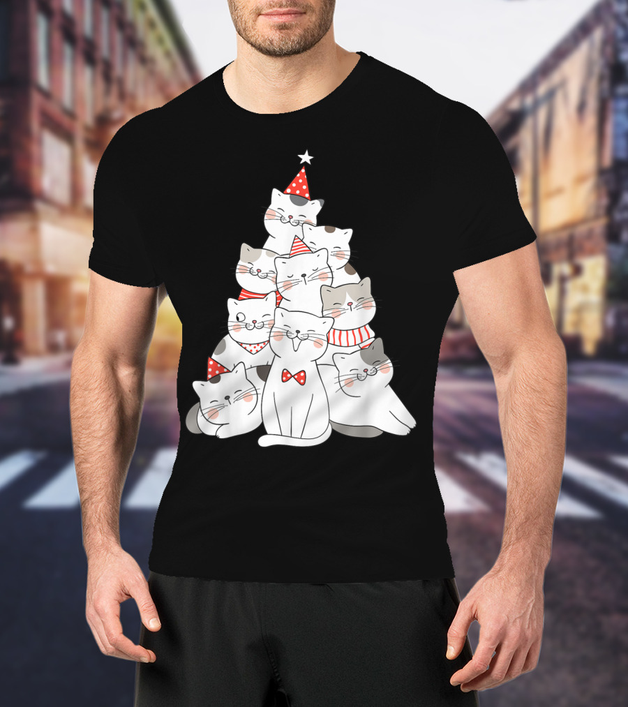 Funny Christmas Cats Xmas Tree New Year Party T-Shirt