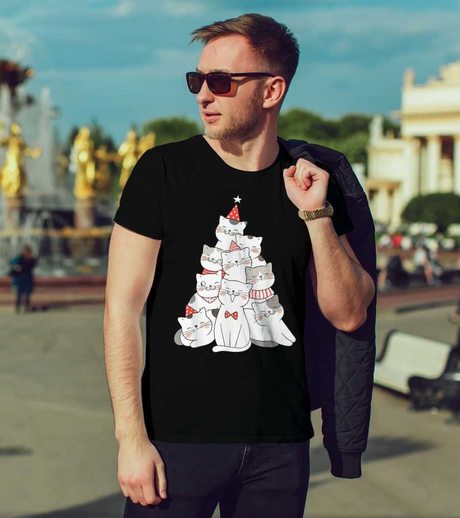 Funny Christmas Cats Xmas Tree New Year Party T-Shirt