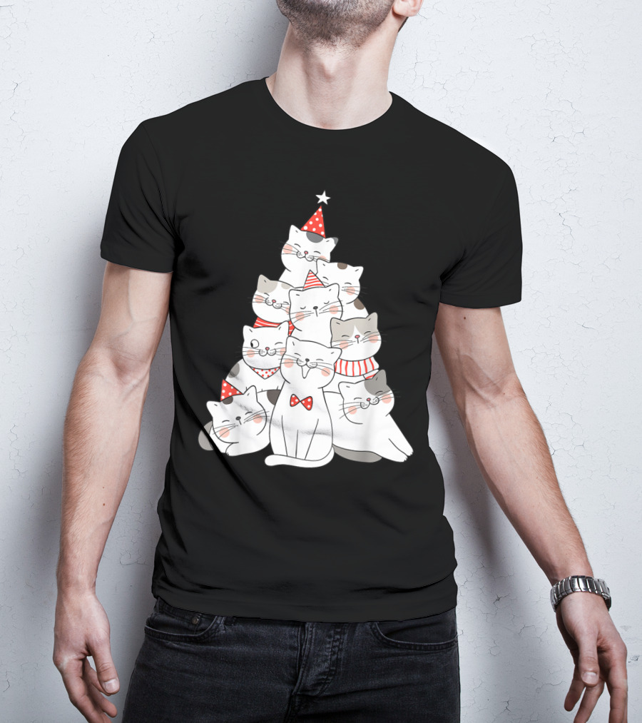 Funny Christmas Cats Xmas Tree New Year Party T-Shirt