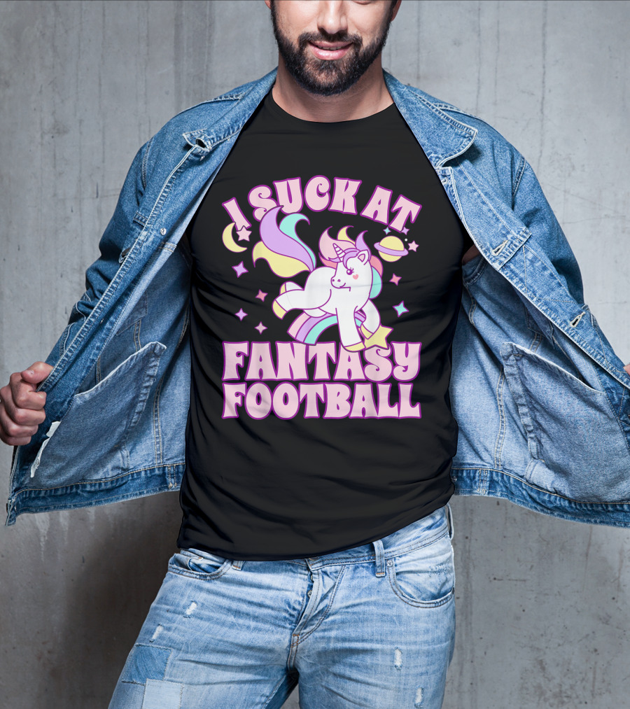 I Suck At Fantasy Football Unicorn Colors Celestial T-Shirt