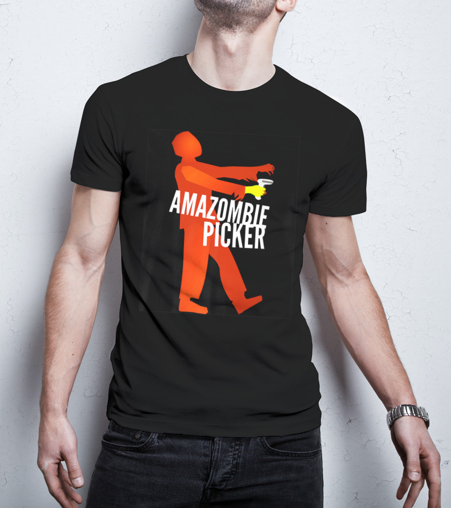 Amazombie Picker Walking Zombie Silhouette With Coffee Cup T-Shirt