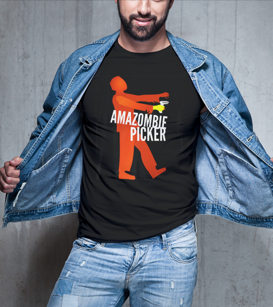 Amazombie Picker Walking Zombie Silhouette With Coffee Cup T-Shirt