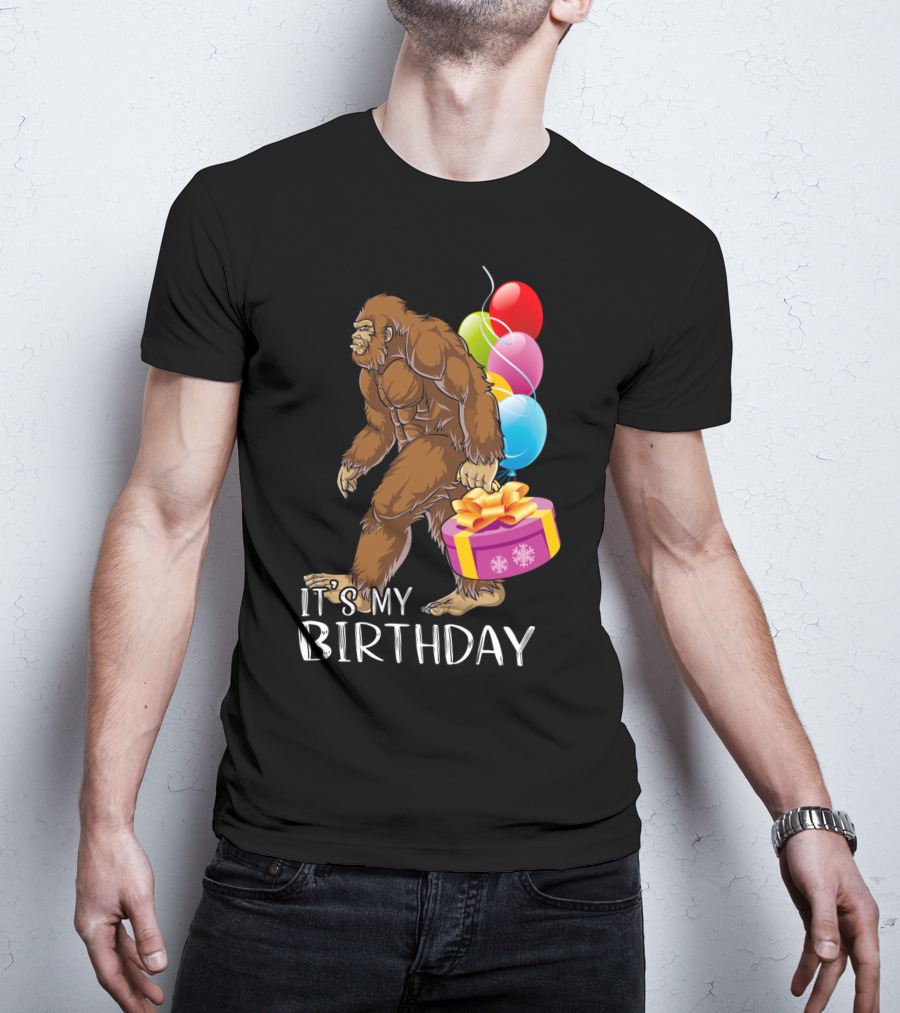 It's My Birthday Bigfoot Balloons And Cake T-Shirt