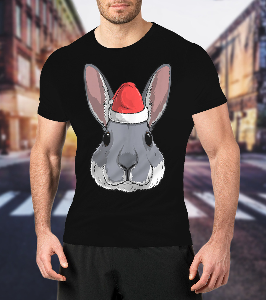 Bunny Rabbit Santa Claus Hat Christmas Xmas Festive Holiday Rabbit T-Shirt