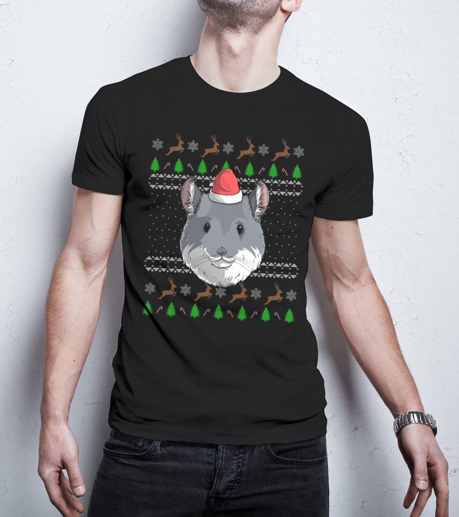 Chinchilla Santa Claus Hat Ugly Christmas T-Shirt