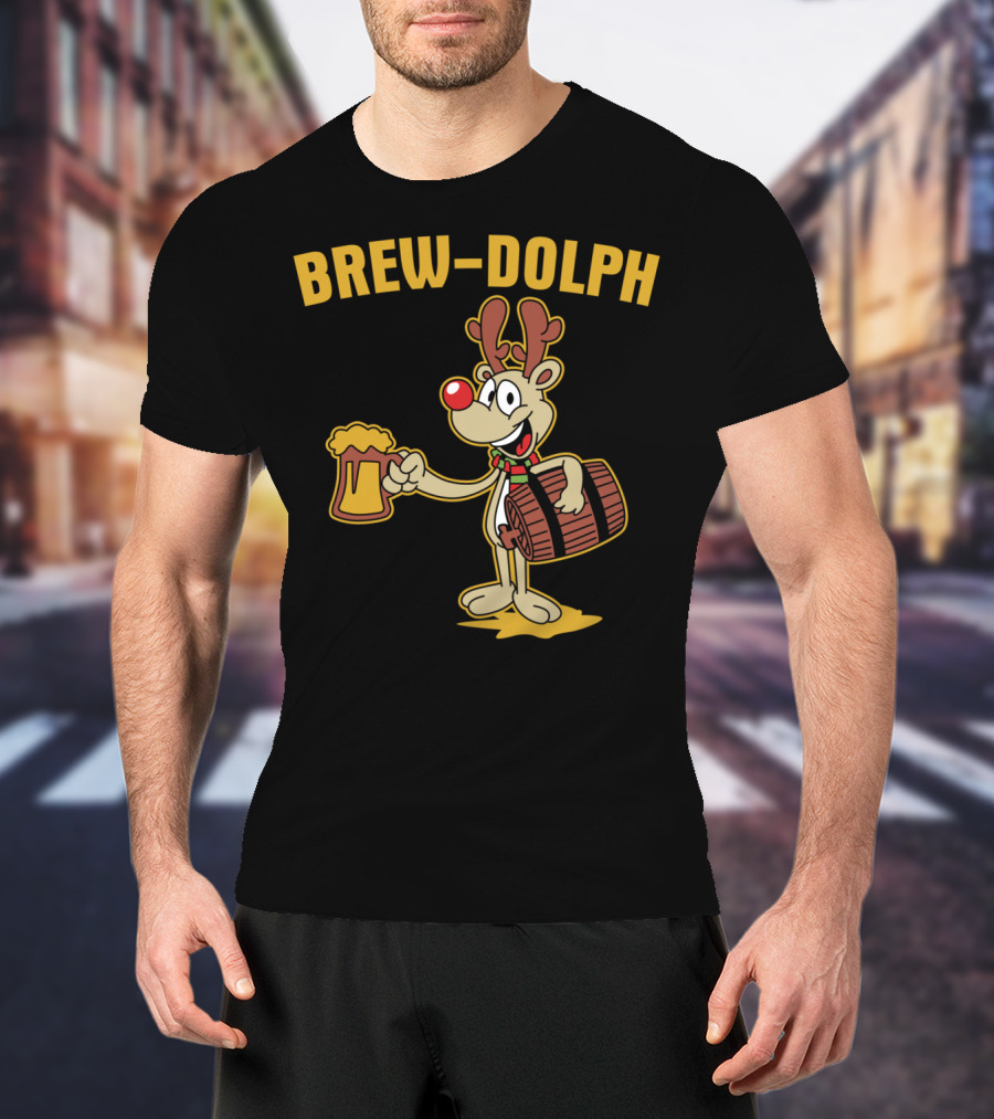 Brewdolph Reindeer Rudolph Christmas Beer Barrel Funny T-Shirt