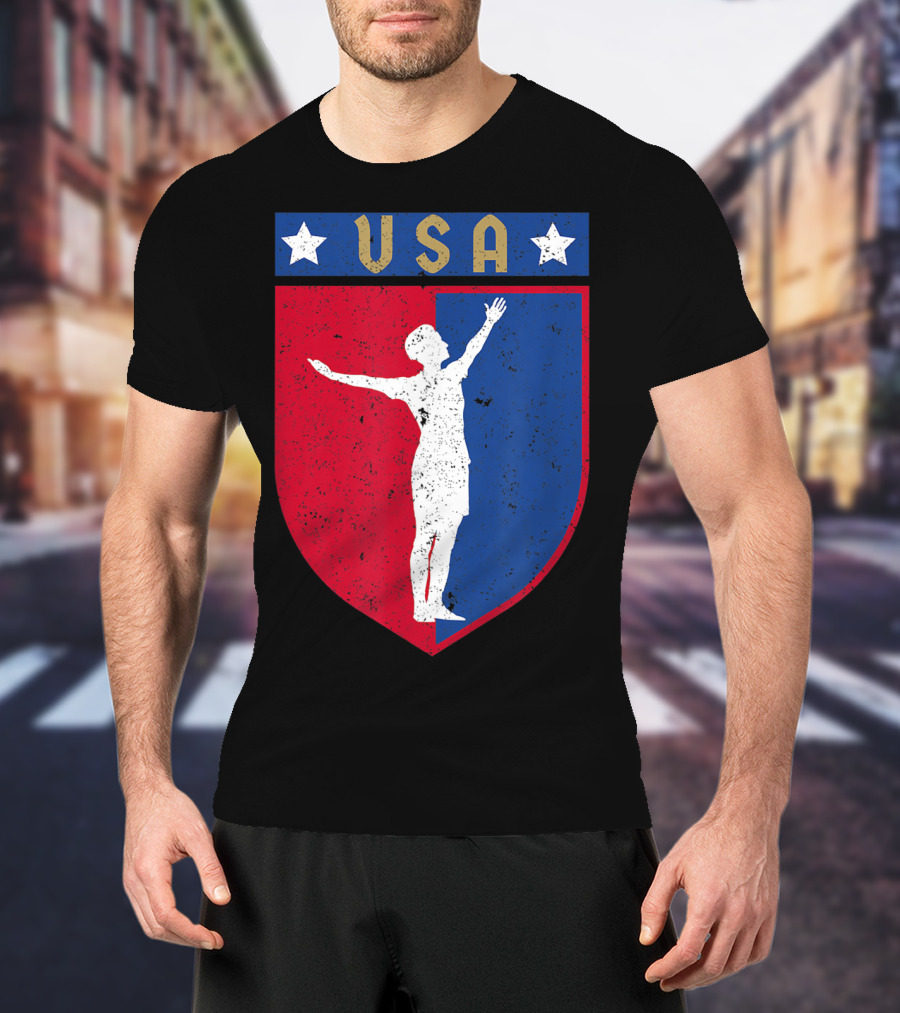 USA Distressed Red White Blue Soccer Emblem T-Shirt