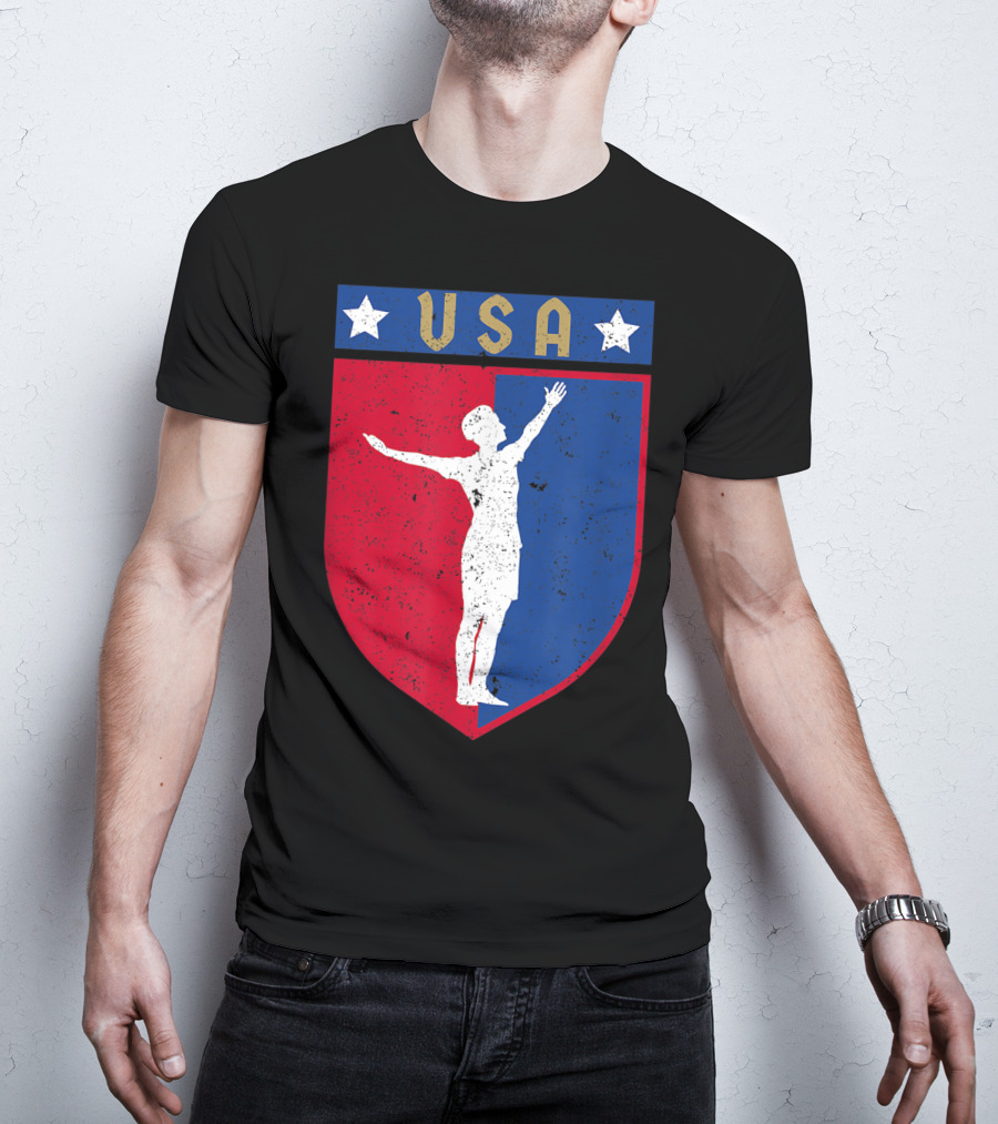 USA Distressed Red White Blue Soccer Emblem T-Shirt