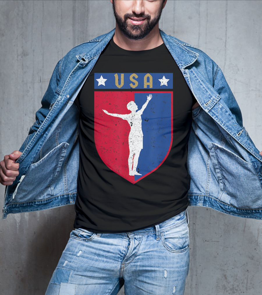 USA Distressed Red White Blue Soccer Emblem T-Shirt