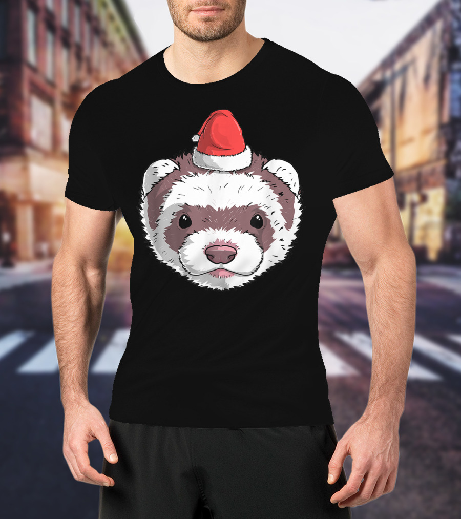 Ferret Santa Claus Hat Christmas Holiday Festive Headwear T-Shirt