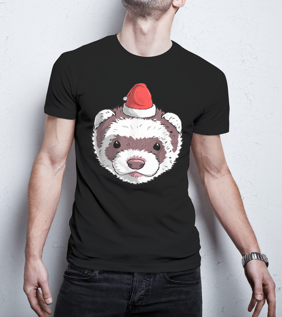 Ferret Santa Claus Hat Christmas Holiday Festive Headwear T-Shirt