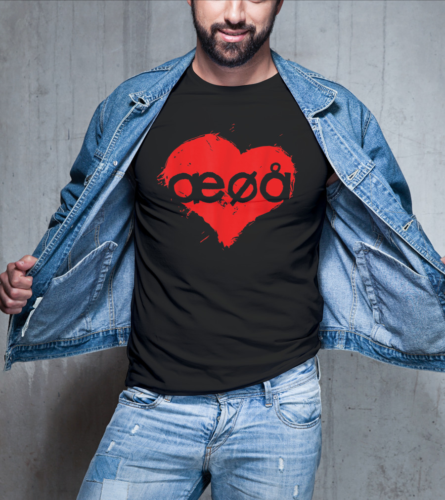 Funny Love For Denmark Alphabet Vowels æøå In Heart Shape T-Shirt