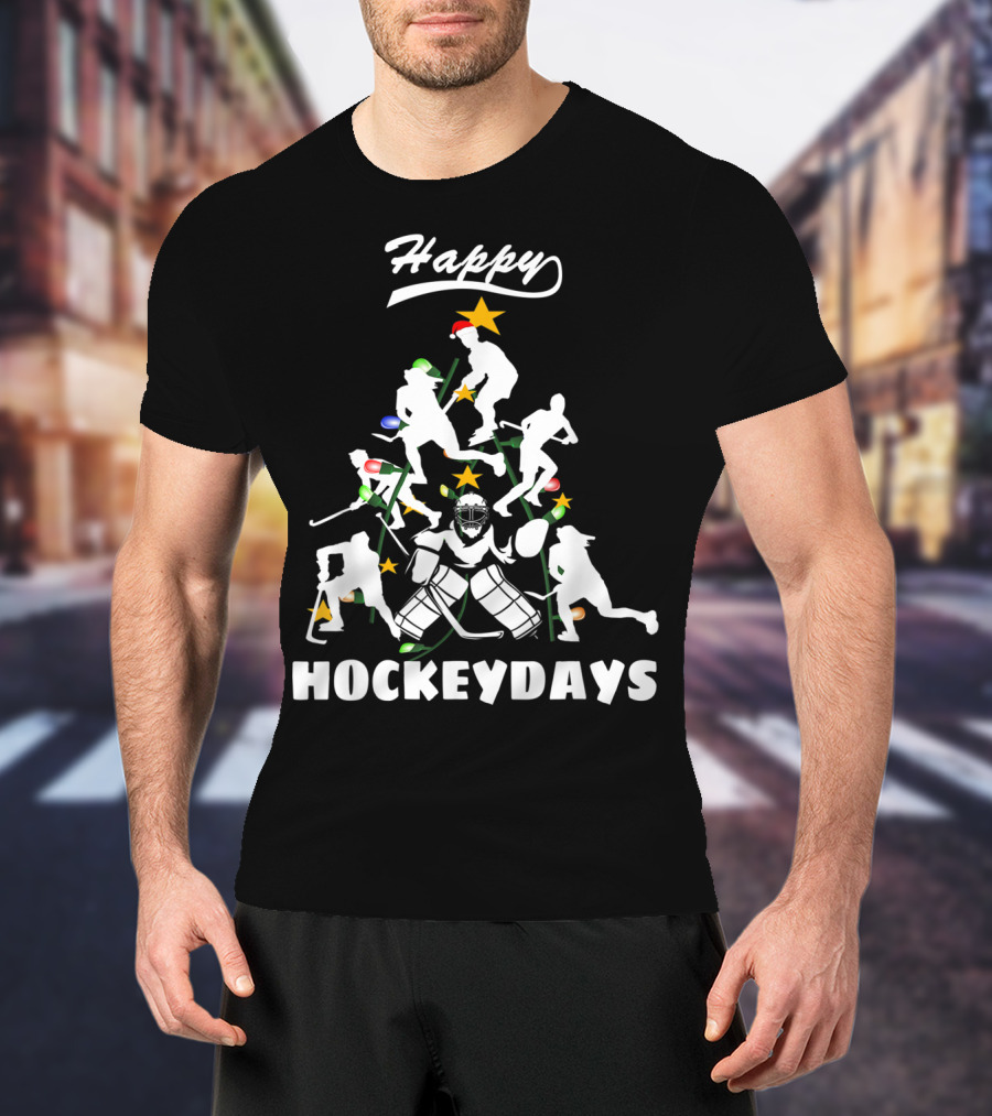 Happy Hockeydays Christmas Tree Ice Hockey Fun T-Shirt