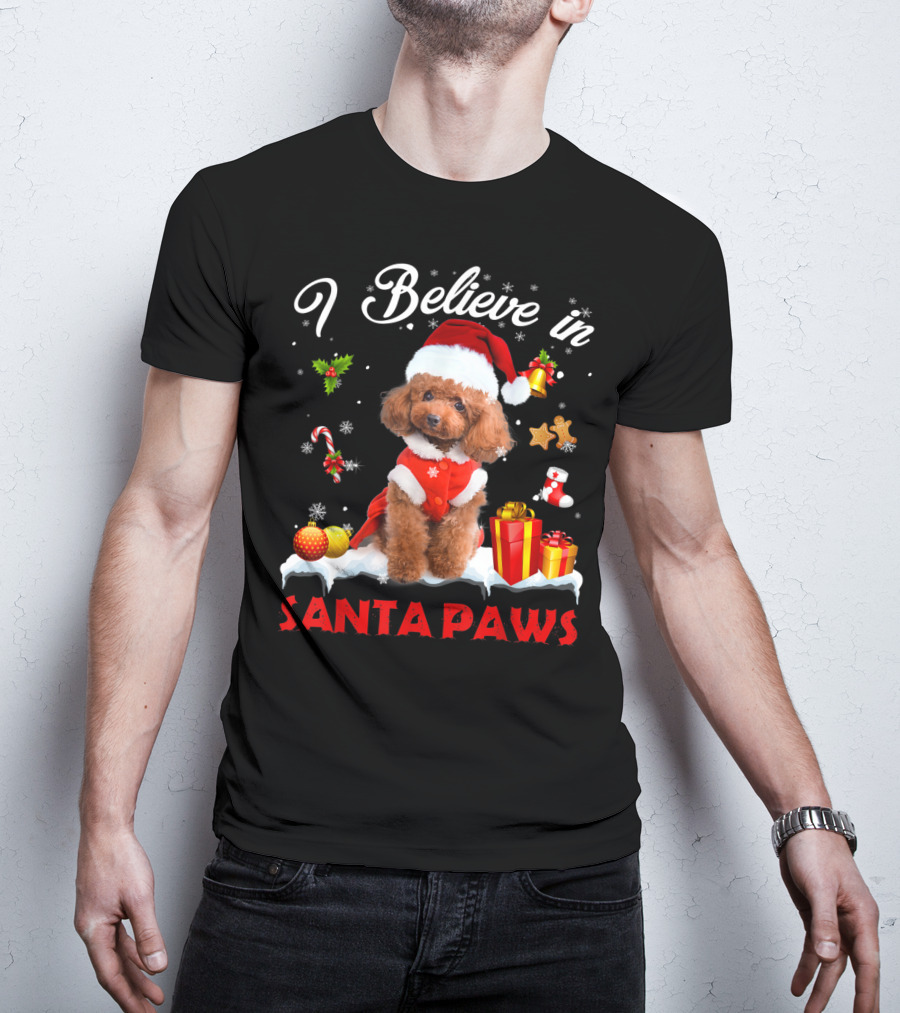 I Believe In Santa Paws Christmas Decor With Poodle Dog T-Shirt