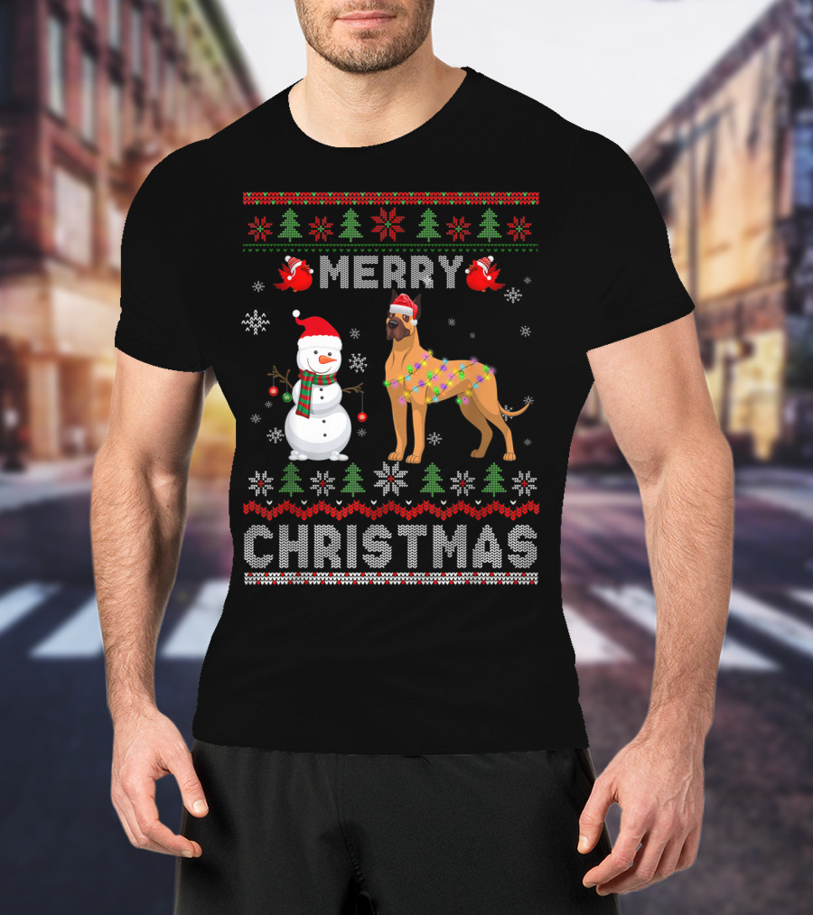 Merry Christmas Funny Xmas Great Dane Dog Snowman T-Shirt