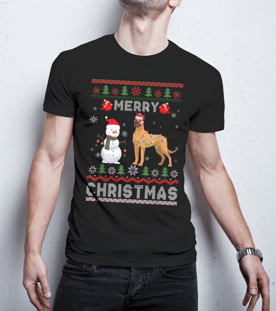 Merry Christmas Funny Xmas Great Dane Dog Snowman T-Shirt