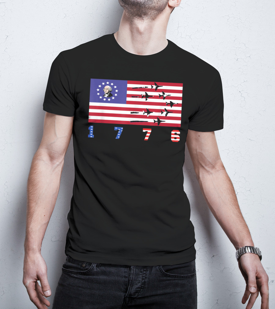 George Washington Betsy Ross Flag 1776 American Jets Flyover T-Shirt