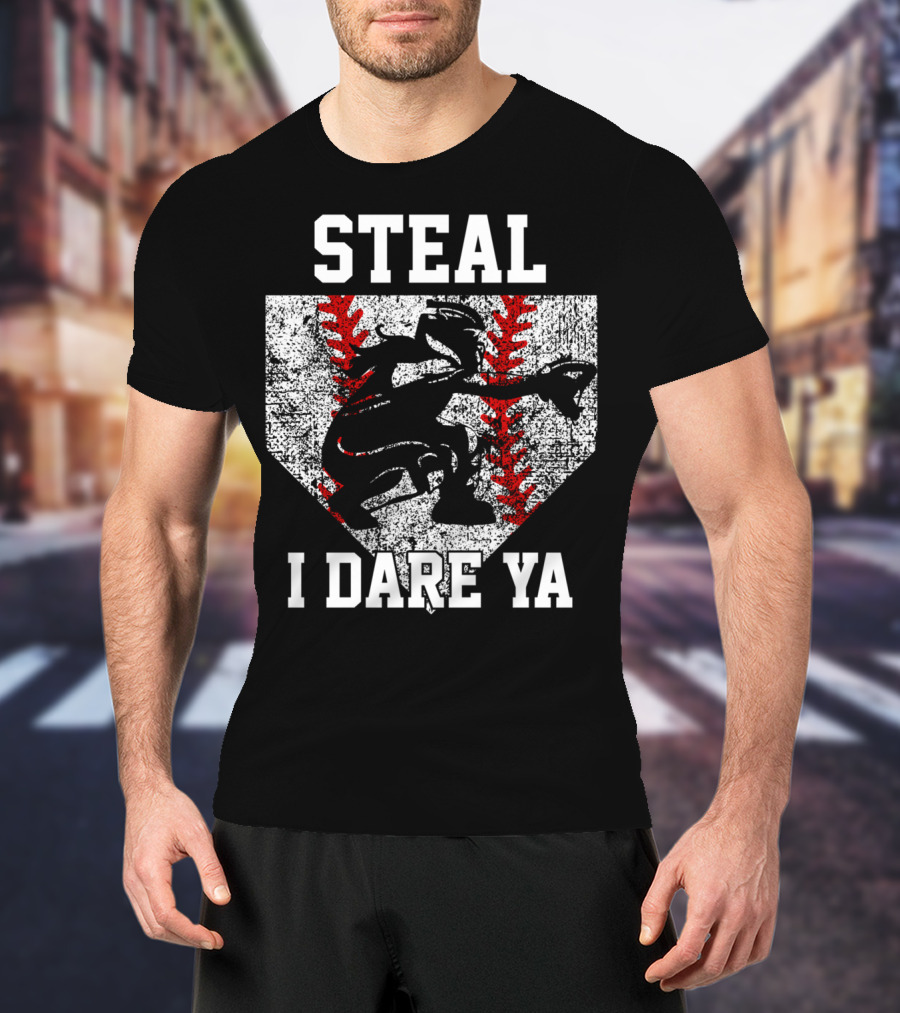 Steal I Dare Ya Girls Softball Catcher T-Shirt