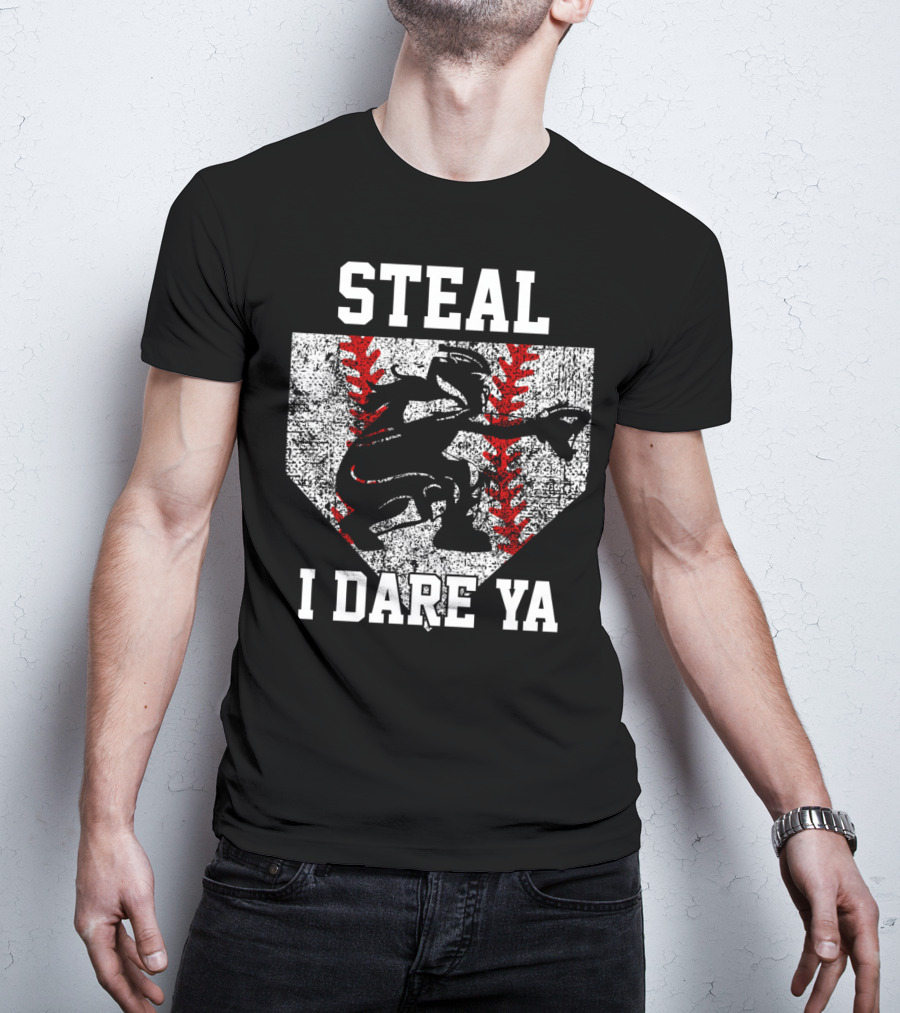 Steal I Dare Ya Girls Softball Catcher T-Shirt