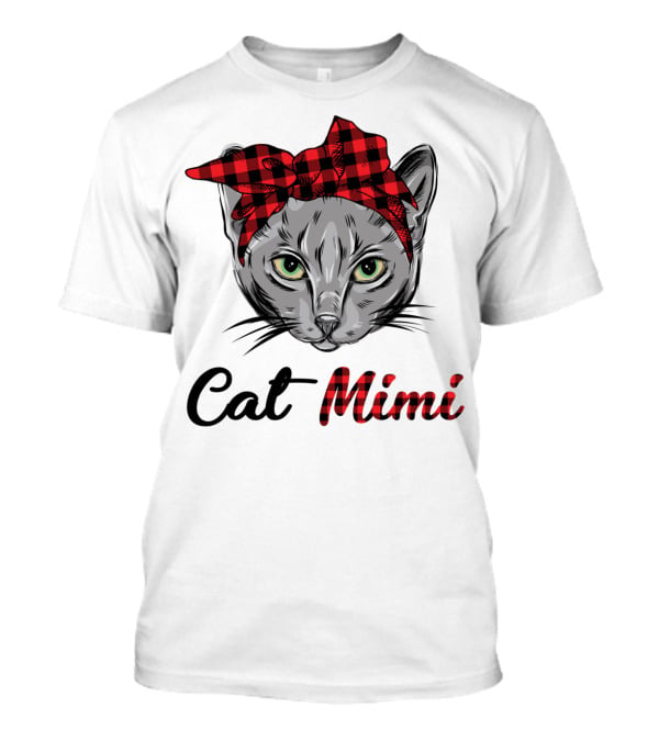 Grandma Pet Outfit Cat Mimi Buffalo Plaid Headband T-Shirt