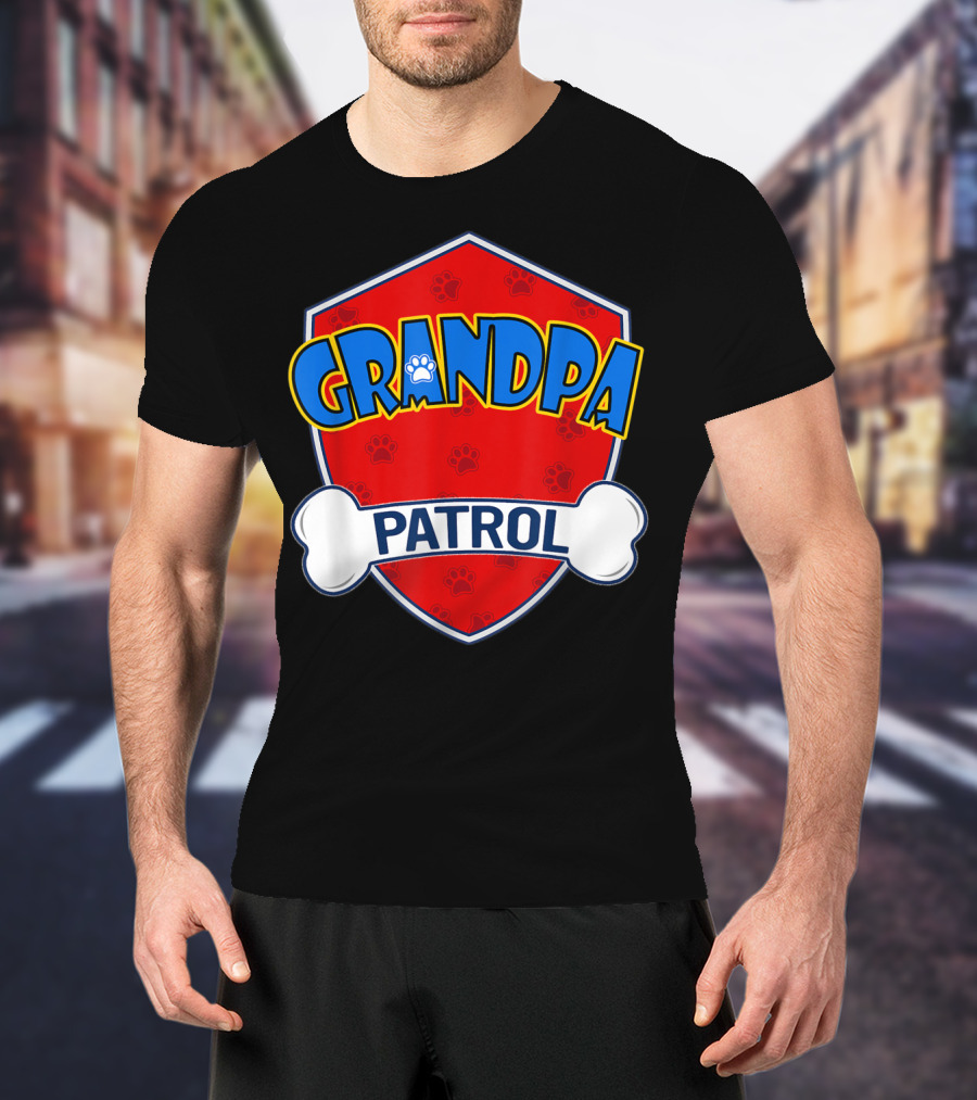 Grandpa Patrol Shield With Pawprint Bone T-Shirt