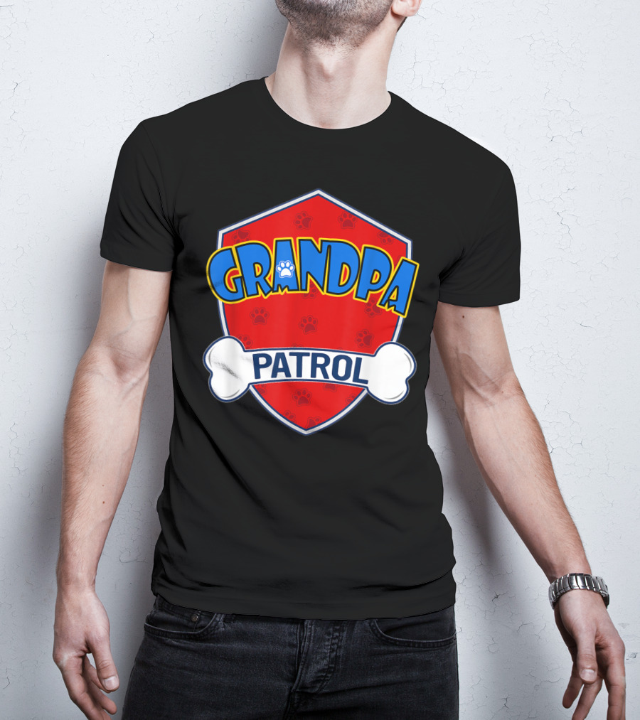 Grandpa Patrol Shield With Pawprint Bone T-Shirt