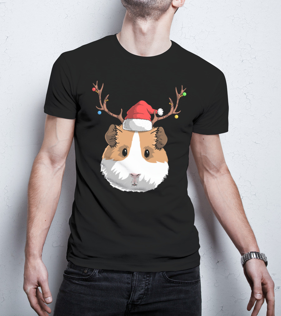 Santa Claus Hat Guinea Pig Reindeer Christmas Holiday T-Shirt