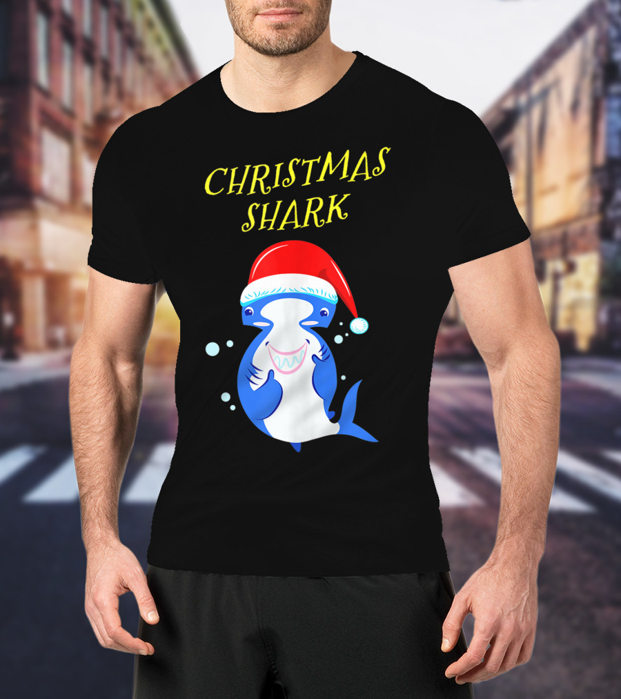 Christmas Shark Hammerhead Santa Hat T-Shirt