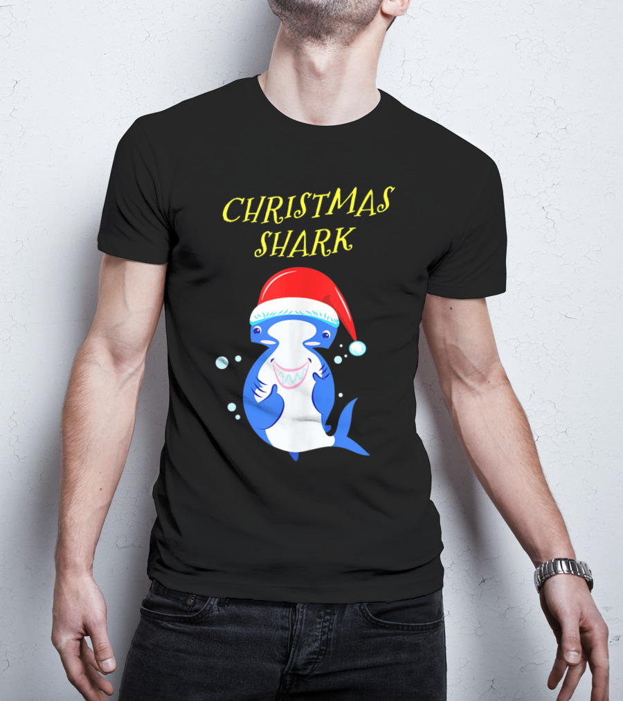 Christmas Shark Hammerhead Santa Hat T-Shirt