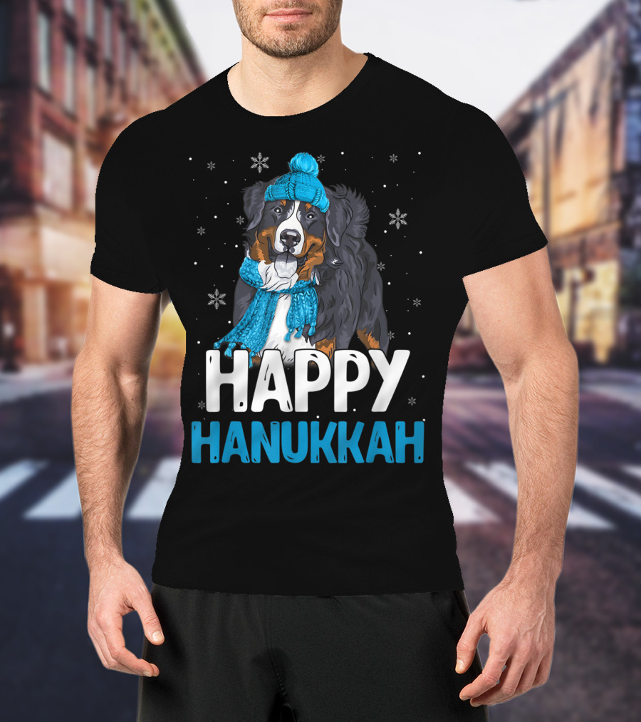 Happy Hanukkah Bernese Mountain Dog Winter Scarf And Hat T-Shirt