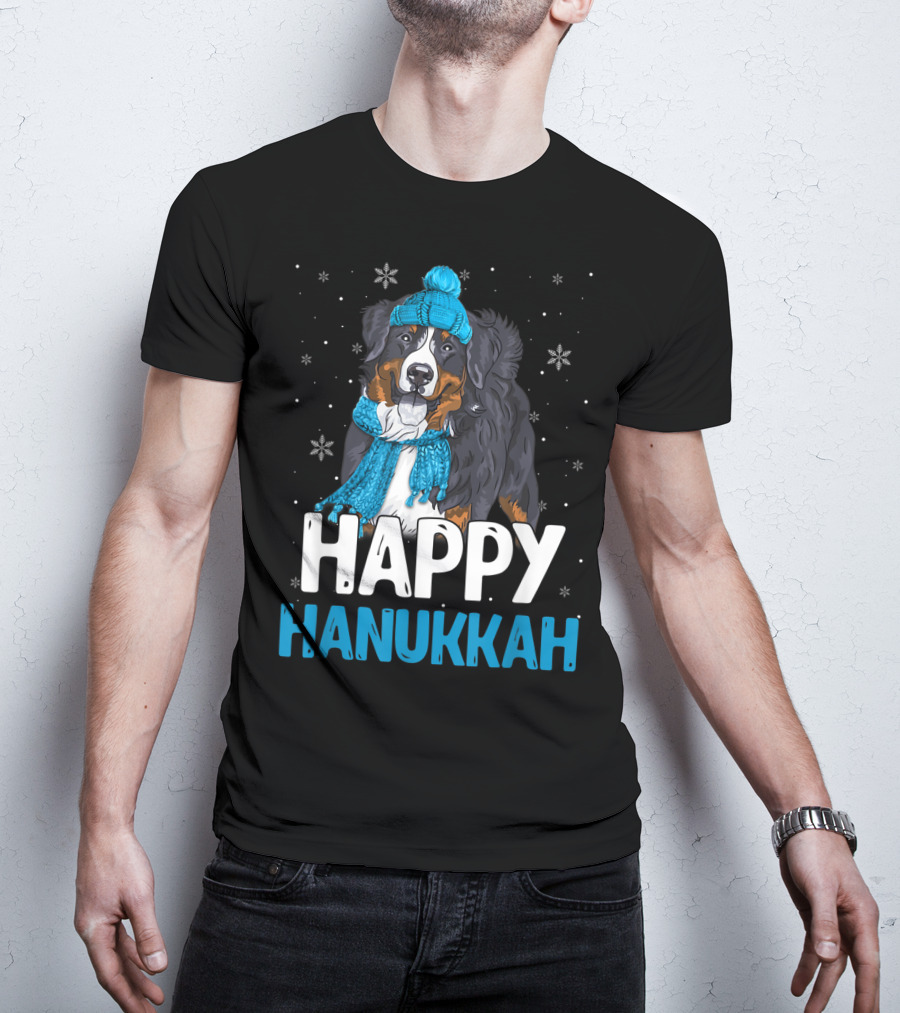 Happy Hanukkah Bernese Mountain Dog Winter Scarf And Hat T-Shirt