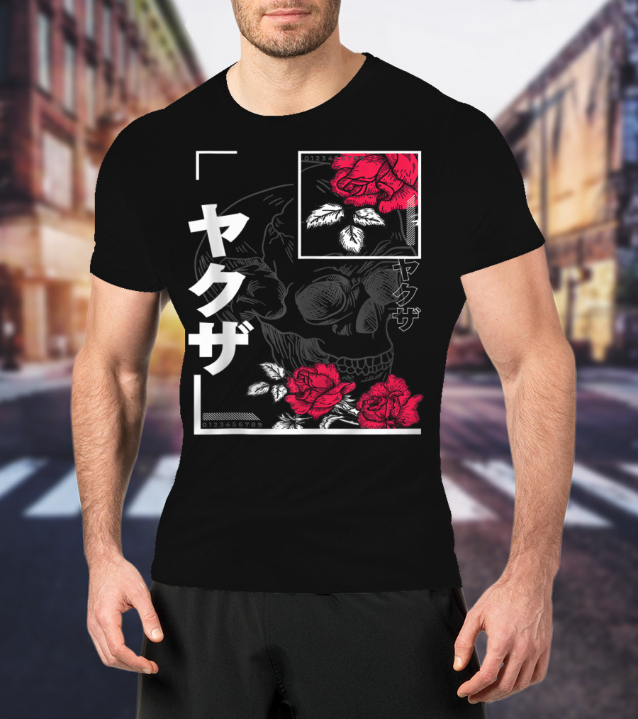 Urban Yakuza Skull And Red Roses T-Shirt